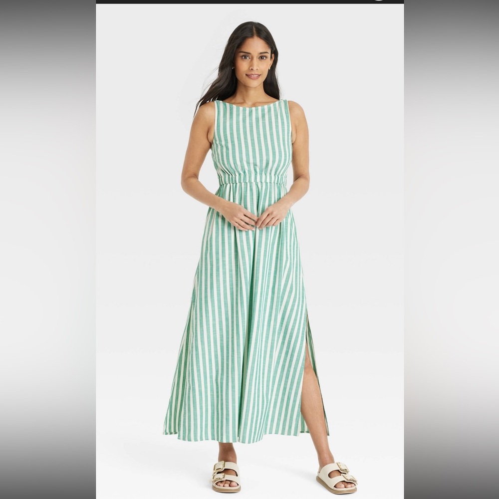 Universal Thread Green and White maxi A-line dress large NWT